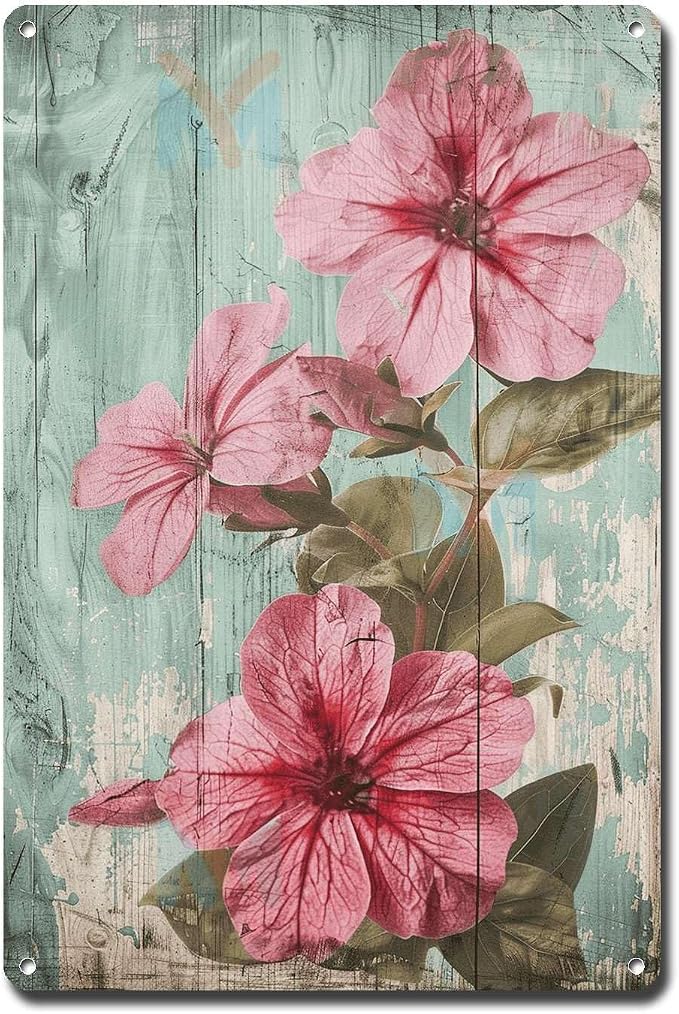 Metal Sign Tin Sign Vintage Wall Art Vintage Impatiens Tin Sign for Rustic Wall Art Shabby Chic Gardens and Distressed Wood Panels Vintage Decor for Room 12×16 Inches
