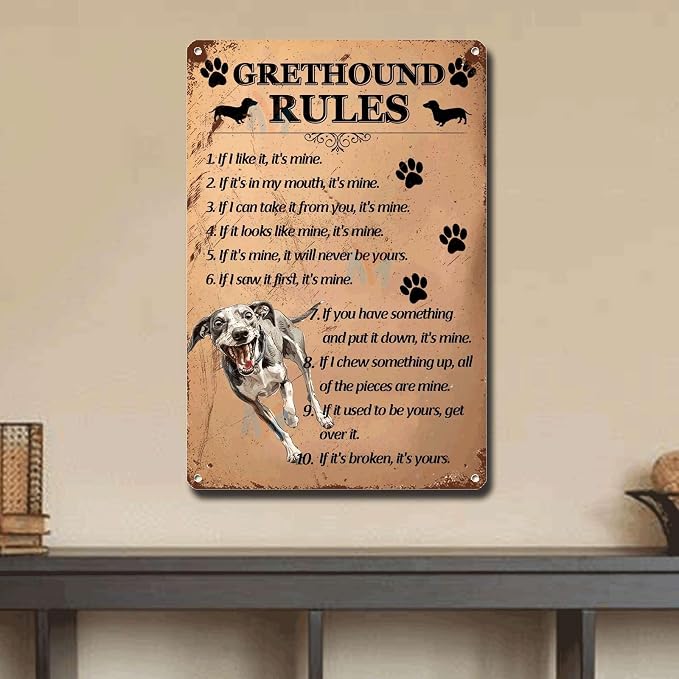Metal Sign Tin Sign Vintage Wall Art Grethound Rules Minimalist Wall Art for Pub 6×8 Inches