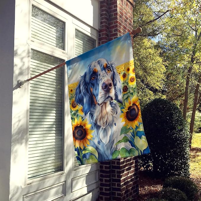 Caroline's Treasures DAC6075CHF English Setter in Sunflowers House Flag Large Porch Sleeve Pole Decorative Outside Yard Banner Artwork Wall Hanging, Polyester, House Size, Multicolor