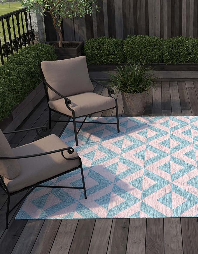 Unique Loom Unique Loom Outdoor Collection Area Rug - Napa (7' 10' Square, Pink and Aqua/Light Blue)
