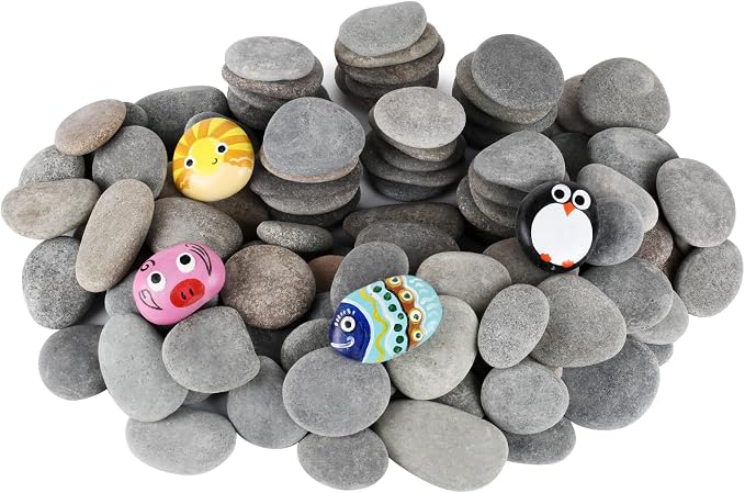 Simetufy 100Pcs 2"-3" River Rocks for Painting Bulk, Flat & Smooth Natural Stones for Arts & Crafts, Kindness, Decoration for Kids & Adults