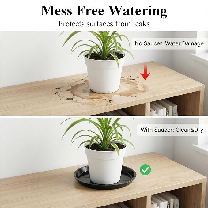 30 Pack Plant Saucer 6 Inches Plant Trays for Pots Plastic Round Drip Trays Flower Pot Saucers Black Planter Water Tray Plant Drainage Tray, Black
