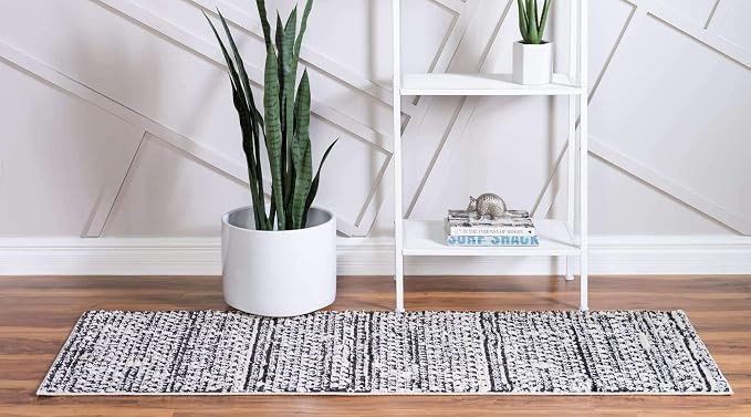 Unique Loom Morocco Collection Abstract Border, Diamond, Bohemian Area Rug (2' 2 x 6' 0 Runner, Ivory/Black)
