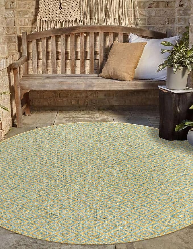 Unique Loom Jill Zarin Jill Zarin Outdoor Collection Area Rug - Costa Rica (13' Round, Yellow and Aqua/Light Blue)