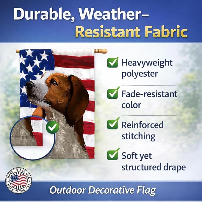 Caroline's Treasures CK6397CHF American English Coonhound American Flag House Flag Large Porch Sleeve Pole Decorative Outside Yard Banner Artwork Wall Hanging, Polyester, House Size, Multicolor