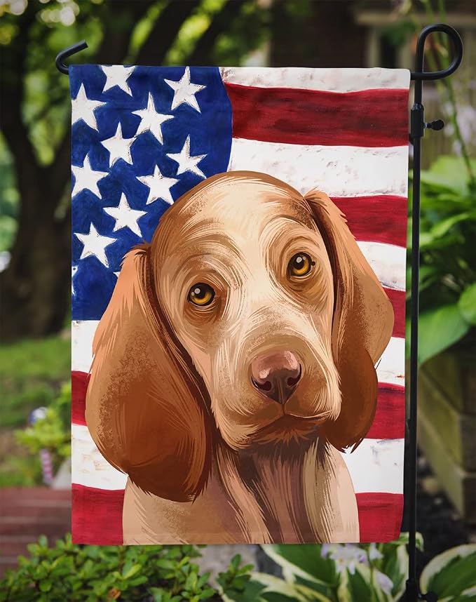 Caroline's Treasures CK6456GF Bracco Italiano Dog American Flag Garden Flag Mailbox Flag Decorative Yard Flag Banner Outside Patio Artwork Yard Flower Beds, Garden Size, Multicolor