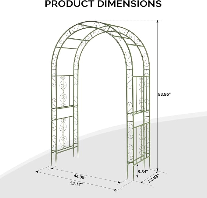 Outvita Garden Arch Arbor, Heavy Duty Metal Arbour Archway, Decorative Frame Stand Trellis for Wedding Ceremony Party Plant Climbing Rose Vines Lawn Courtyard Patio Olive Green