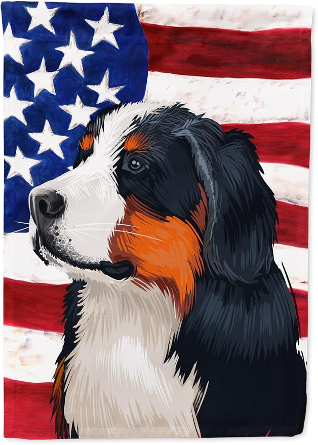 Caroline's Treasures CK6433GF Bernese Mountain Dog American Flag Garden Flag Mailbox Flag Decorative Yard Flag Banner Outside Patio Artwork Yard Flower Beds, Garden Size, Multicolor
