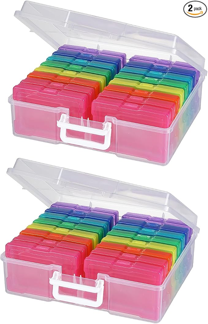 novelinks Photo Storage Boxes with Handle, Photo Organizers and Storage | 2Pack Color, Photo Albums 4x6 Pictures, Photo Cases, Classroom Organization, Index Card Box, Photo Card Holder, Seed Storage