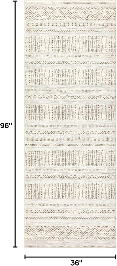 cotiled Hallway 3x8 Runner Rugs Washable Boho Moroccan Soft Rug | Non-Slip Stain Resistan Carpet for Entryway Kitchen Laundry Brown Cream