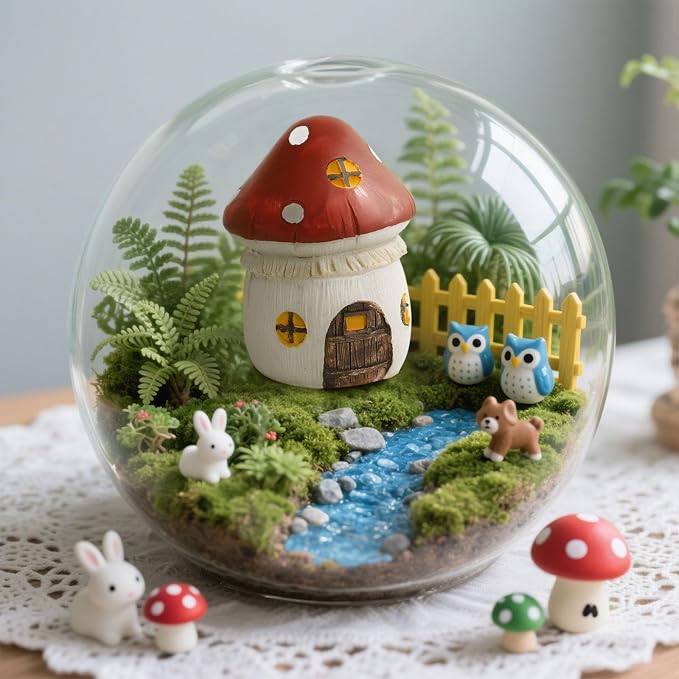 Nicunom 4 Pack Fairy Garden House, Miniature Mushroom House Resin Fairy House Statues Indoor/Outdoor Figurine Fairy Garden Accessories for Micro Landscape Lawn Yard Decor Gift