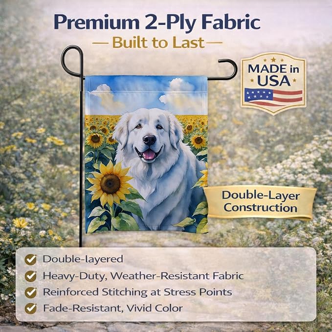 Caroline's Treasures DAC6093GF Great Pyrenees in Sunflowers Garden Flag Mailbox Flag Decorative Yard Flag Banner Outside Patio Artwork Yard Flower Beds, Garden Size, Multicolor