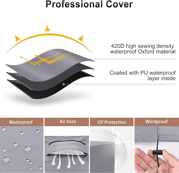 Mrrihand Central Air Conditioner Cover for Outside Units Waterproof Heavy Duty AC Unit for Outdoor Large AC Cover for Winter (24"X24"X22")-Grey