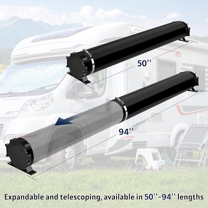 Touri Upgraded RV Adjustable EZ Hose Carrier TR5094BK with Door Cap and Mounting Screws, 50''-94'', Black, 3 Mounting Tabs Included