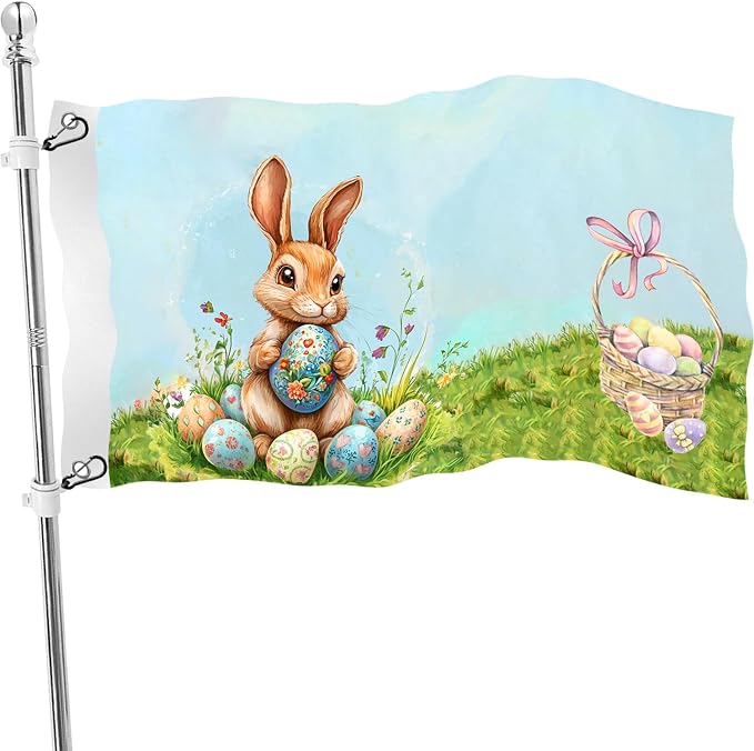Easter Flag 3x5 Ft Double Sided Print Easter Garden Flag for Outside with 2 Brass Grommets Happy Easter Banner Spring Decor with Rabbit Eggs for Farmhouse Yard Indoor Outdoor Gifts