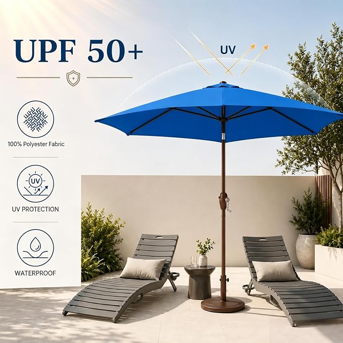 7.5ft Patio Umbrella, Outdoor Table Market Umbrella with Smooth Crank Lift, 6 Windproof Fiberglass Ribs, UPF50+ UV Protection for Deck, Pool, Garden and Backyard