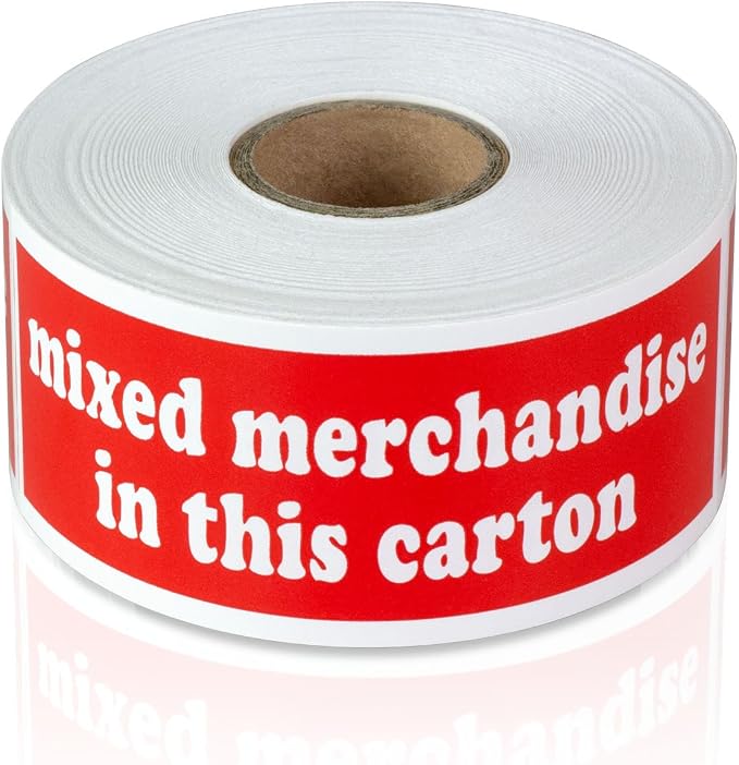 Mixed Merchandise Carton Labels, Red, 4 x 1.5 inch, 900 Labels | Shipping & Handling Instructions, Strong Adhesive