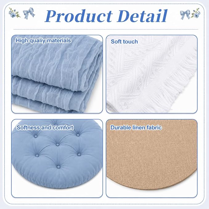 Cinrobiye Boho Picnic Party Set for Outdoor, Aesthetic Picnic Setup with Large Picnic Blanket, Floor Cushions, Table Runner, Napkins, Balloons for Wedding, Bridal Shower, Birthday (Blue)
