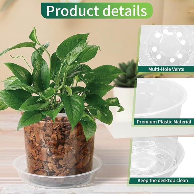 4/6/8/10 Inch Clear Nursery Pots with Drainage and Saucers, 24 Pack Clear Plant Pots, Variety Size Plastic Orchid Flower Pot for Indoor Outdoor