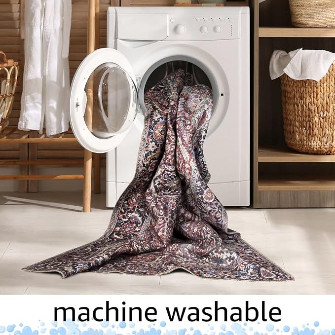 Keen Home Design Vintage Washable Entryway Rug, Non-Slip Low Pile, 2x3 | Machine Washable Cotton Chenille, 0.25In Low Pile, Rubber Non-Slip Back; Kitchen, Entryway, Bathroom, Bedside
