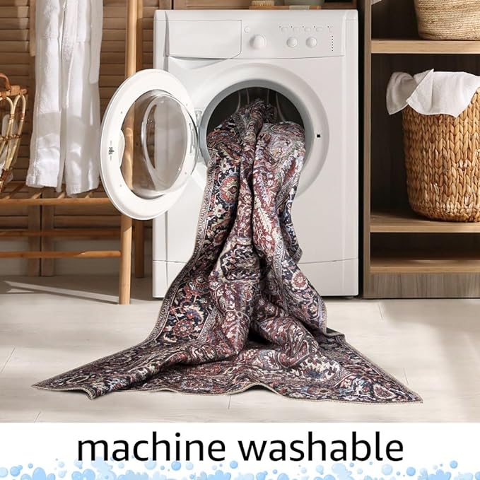 Keen Home Design Vintage Washable Runner Rug, Non-Slip Low Pile, 2x12 | Machine Washable Cotton Chenille, 0.25In Low Pile, Rubber Non-Slip Back; Hallway, Kitchen, Dining Room, Entryway