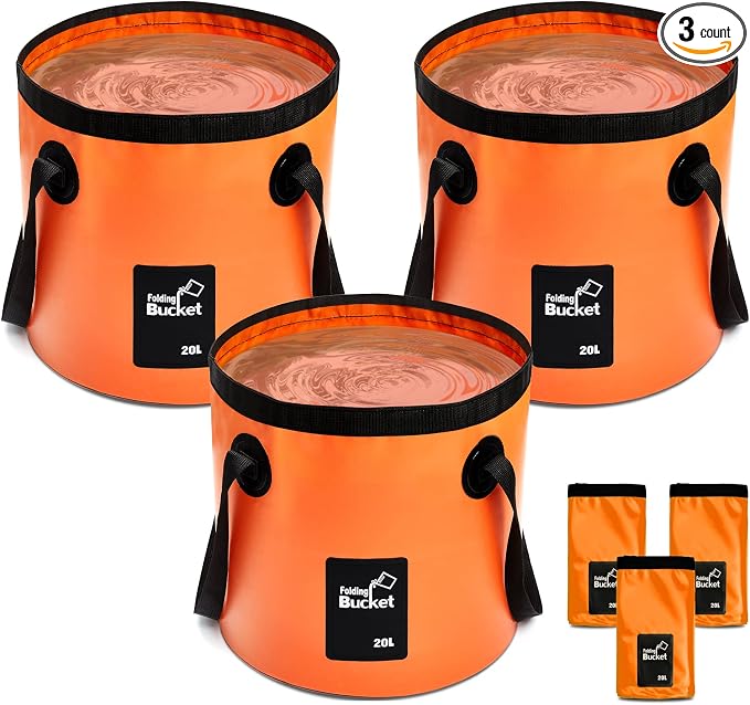 Tessco for you 3 Pcs 5 Gallon Bucket Collapsible Foldable Bucket with Handle for Beach Camping Fishing to Hold Water Folding Container Carry Bag Portable Fold up Lightweight
