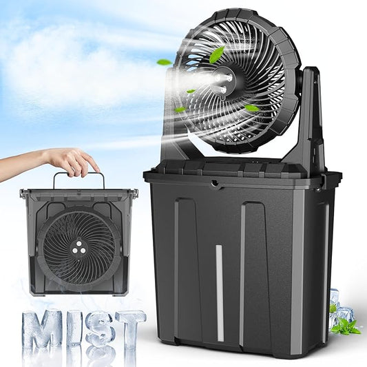 Ausic 10″ 9L Portable Misting Fan, [Max 55Hrs] Golf Cart Mister Fan for Outside Patios, 20000mAh Outdoor Rechargeable Battery Operated Water Cooling Fan, Summer Camping Essentials - 3 Spray Misters