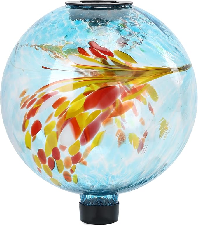 Solar Gazing Ball, 10" Glass Reflective Garden Globe for Outdoor Lawn Decor | Gazing Ball, Glass Solar Orb Gazing Ball Ornament for Garden Yard Home Table Outdoor Decoration, Blue