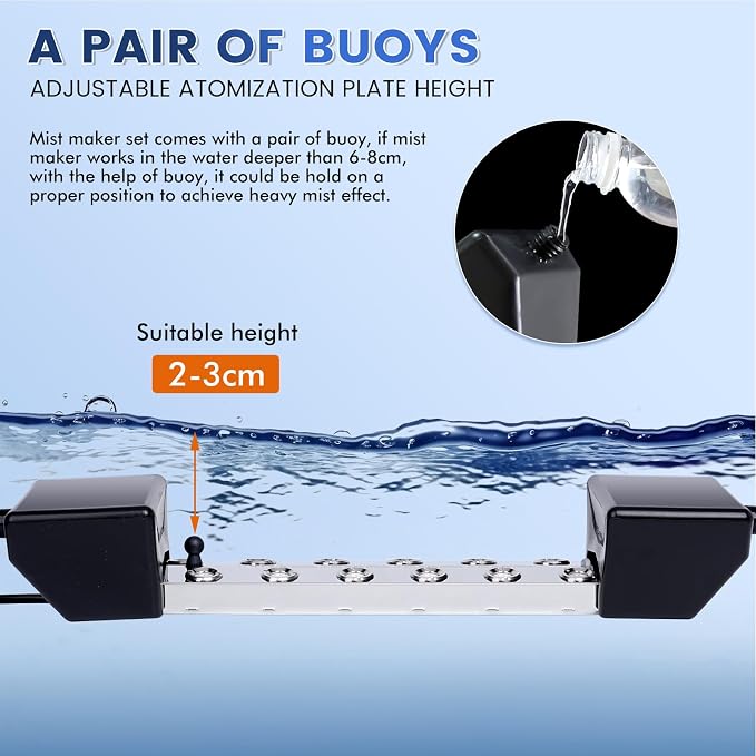 Ultrasonic Mist Maker 12 Heads, 9000mL/H Pond Fogger with 400W Power Supply Buoy Replacement Discs for Pond, Garden, Rockery, Greenhouse,Mushroom Halloween Decoration (12 Heads)