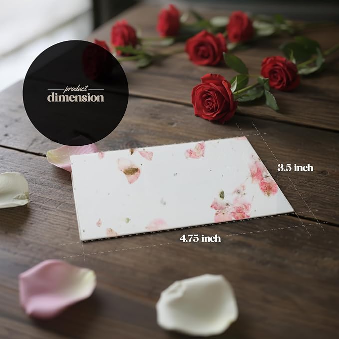 Blank Cards – 5 Sets of Pink Petal Cards with White Envelope Each, Embedded with Wildflower Seeds, All Occasion Cards for Thank You, Birthday, Holiday, Sympathy, Congratulations, Invitations, and Personal Messages