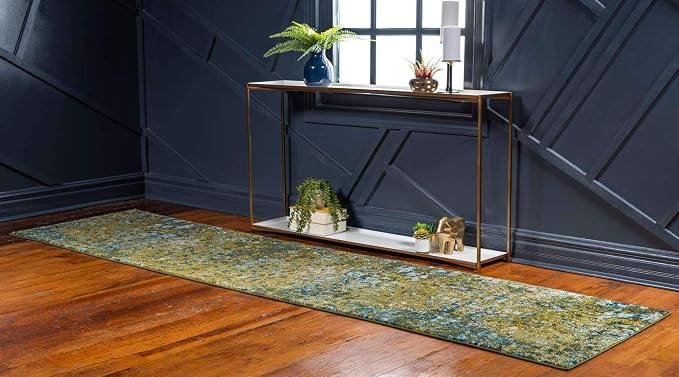 Unique Loom Jardin Collection Colorful, Vibrant, Abstract, Modern Area Rug (2' 7 x 10' 0 Runner, Green/ Olive)