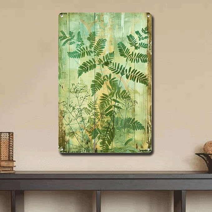 Metal Sign Tin Sign Vintage Wall Art Vintage Rustic Maidenhair Fern Tin Sign for Feathery Fronds Display Shabby Chic Style and Corrosi Funny Gardening Gift for Room 6×8 Inches