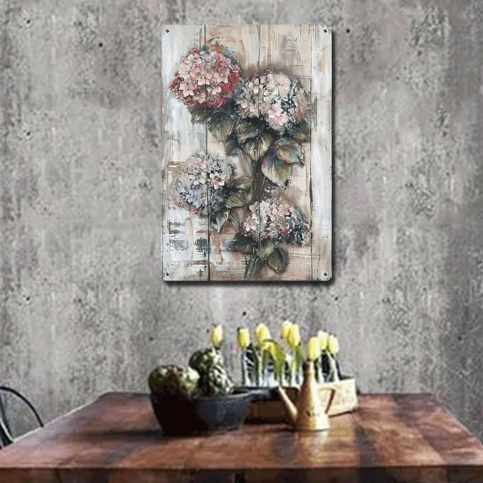 Metal Sign Tin Sign Vintage Wall Art Antique Opulence Hydrangea Tin Sign for Shabby Chic Interiors Rustic Elegance and Corrosion Resis Funny Garden Signs for Pub 6×8 Inches