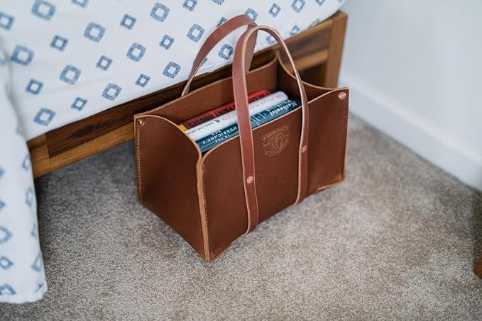 Woodman's Pal Buffalo Leather Tote Tool Bag For Hand Tools, Gardening, Outdoorsmen, Heavy Duty Premium Storage Leather Organizer - USA (Golden Brown)