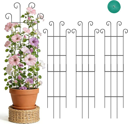Trellis for Climbing Plants Indoor, 4 Pack 31'' Metal Plant Trellis Indoor for Potted Plants, Sturdy Plant Support Outdoor for Ivy Pothos Monstera Hoya Flower Vine, Wave Shape