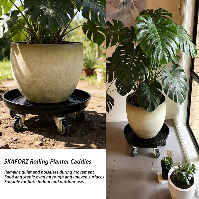 Rolling Planter Caddy(570lbs Capacity), Heavy Duty Metal Plant Stand with Brake Wheels Plant Dolly Mover Plant Pot Tray Saucer for Indoor Outdoor 20 Inches Black