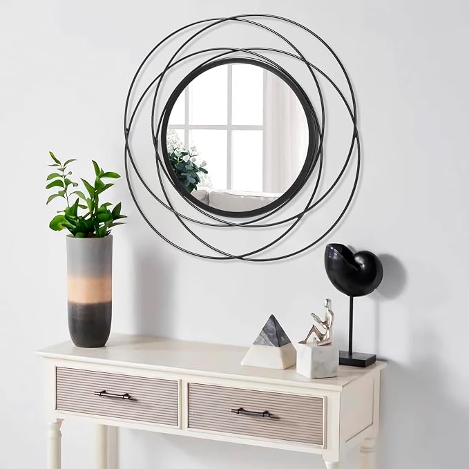 Decorative Mirrors Black Circle Mirror - 20 Inches Round Mirror with Metal Frame, Modern Wall Hanging Mirrors for Living Room, Bedroom, Bathroom, Entryway Black