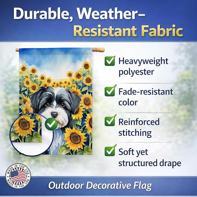 Caroline's Treasures DAC6097CHF Havanese in Sunflowers House Flag Large Porch Sleeve Pole Decorative Outside Yard Banner Artwork Wall Hanging, Polyester, House Size, Multicolor