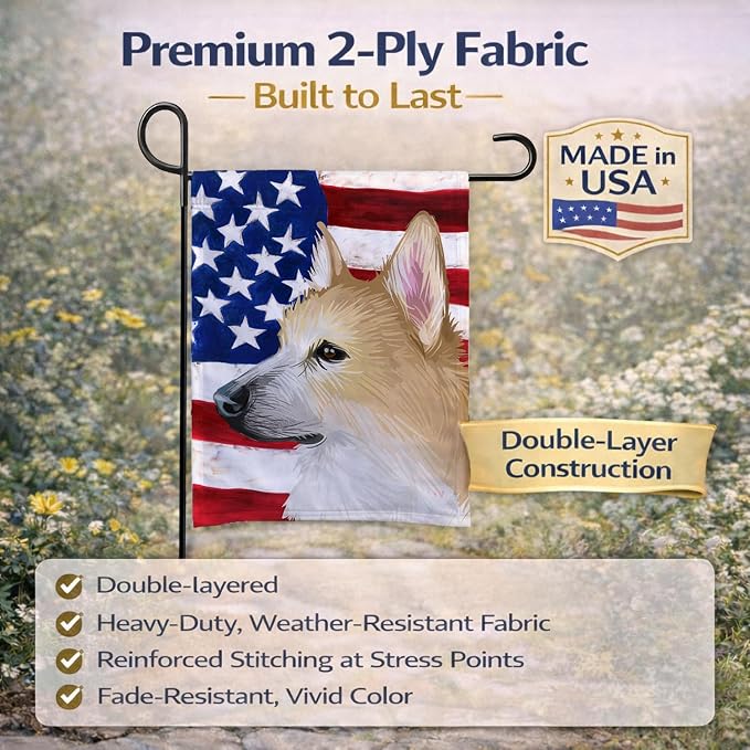 Caroline's Treasures CK6630GF Norwegian Buhund Dog American Flag Garden Flag Mailbox Flag Decorative Yard Flag Banner Outside Patio Artwork Yard Flower Beds, Garden Size, Multicolor