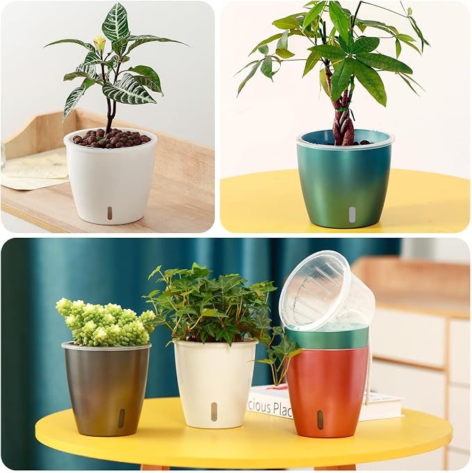 8-Pack 5 Inch Self Watering Pots, Indoor Planter with Indicator, Transparent Wick Pot for Orchids, Small African Violet Pot, for Plants