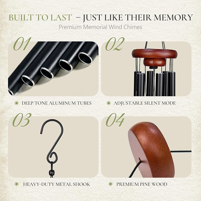 37" Memorial Wind Chimes for Loss of Loved One – Sympathy & Bereavement Gift for Mom, Dad, Husband, or Grandparents, Outdoor Garden Decor with Deep Soothing Tone