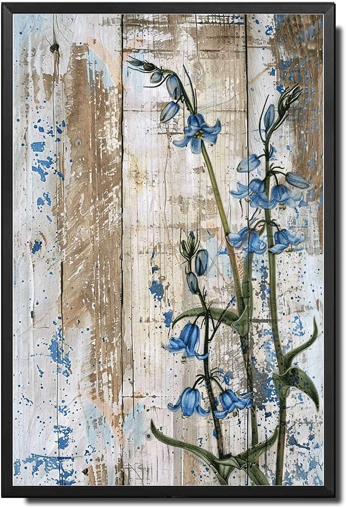 Metal Sign Tin Sign Vintage Wall Art Shabby Chic Bluebell Tin Sign for Woodland Enchantment Rustic Wall Art and Distressed Wood Panels Tin Signs for Women for Bar 12×16 Inches with Metal Frame