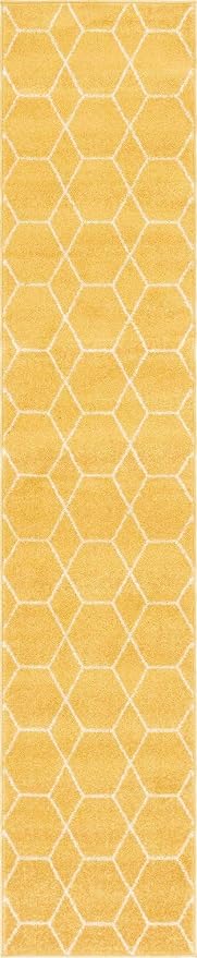 Unique Loom Trellis Frieze Collection Area Rug - Geometric (2' x 10' Runner, Yellow/ Ivory)