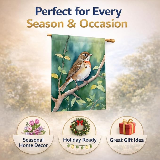 Caroline's Treasures Vermont Hermit Thrush House Flag Large Porch Sleeve Pole Decorative Outside Yard Banner Artwork Wall Hanging, Polyester, House Size, Multicolor