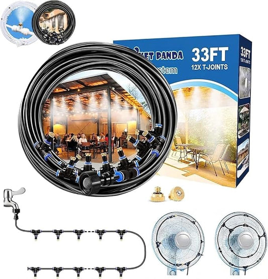 Misters for Outside Patio,Outdoor Water Misting Cooling System,33FT|10M.Backyard Mist Kit for Garden,Greenhouse,Fan,Deck,Umbrella,Canopy,Pool,Porch.Trampoline Sprinkler Park,BBQ Party Accessories