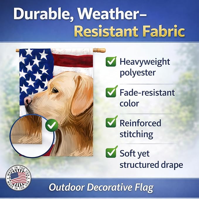 Caroline's Treasures CK6600CHF Labrador Retriever American Flag House Flag Large Porch Sleeve Pole Decorative Outside Yard Banner Artwork Wall Hanging, Polyester, House Size, Multicolor