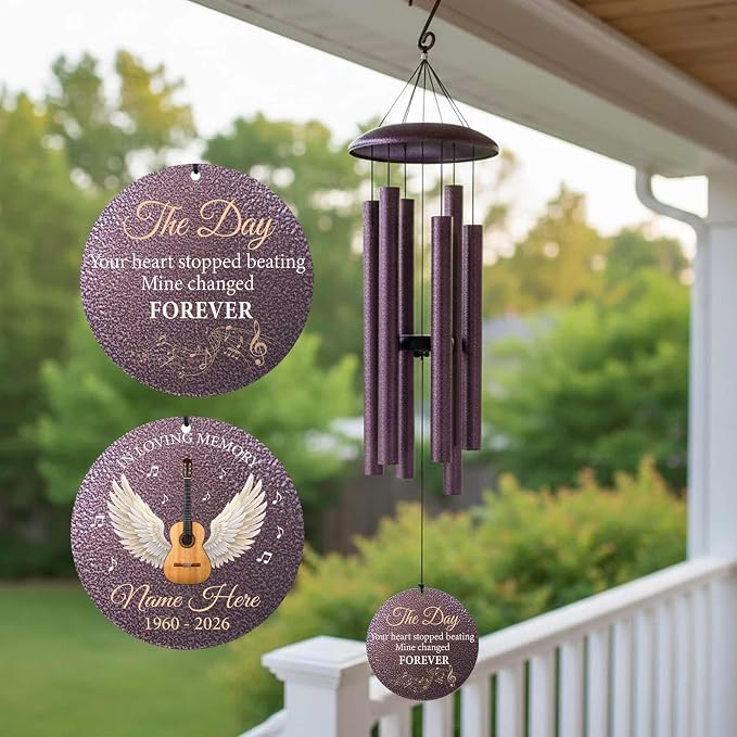 Personalized Memorial Wind Chimes for Loss of Loved One, 30"/36"/45" Sympathy Wind Chimes in Memory of Mother Father Memorial Gifts, Produced in Texas