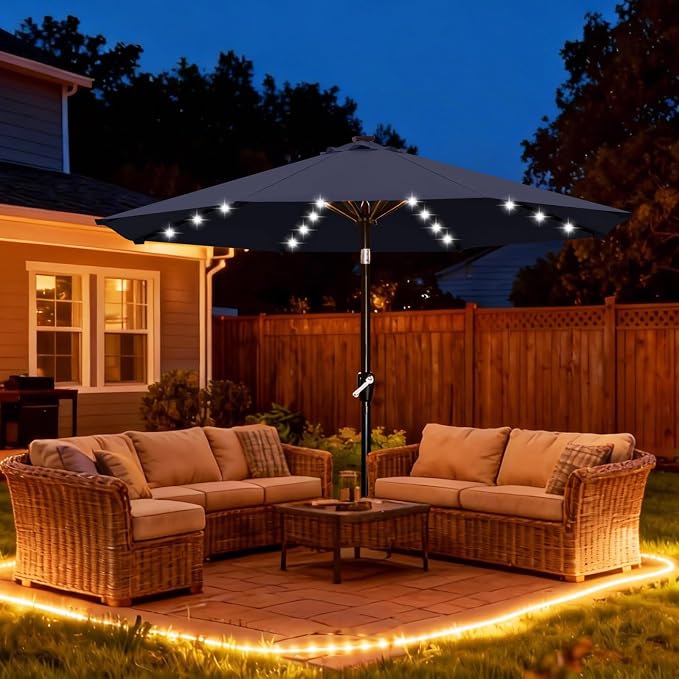 ABCCANOPY 10FT Durable Solar Led Patio Umbrellas with 32LED Lights (Navy Blue)