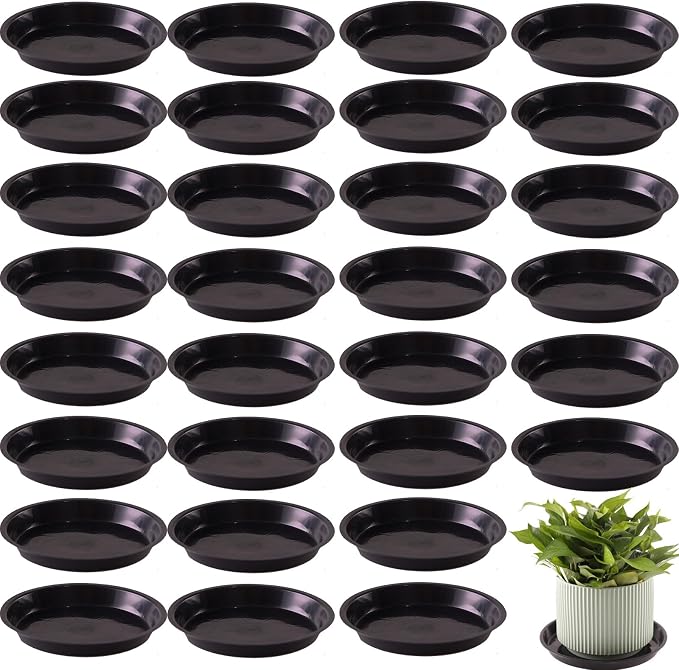 30 Pack Plant Saucer 5 Inches Plant Trays for Pots Plastic Round Drip Trays Flower Pot Saucers Black Planter Water Tray Plant Drainage Tray, Black