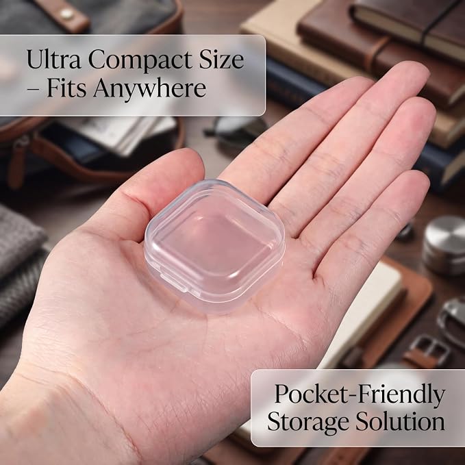 SATINIOR 200 Pcs Clear Plastic Beads Storage Containers Box Small Clear Boxes with Hinged Lid Plastic Arts Case Mini Square Crafts Storage Organizers for Small Items (1.37 × 1.37 × 0.7inch)
